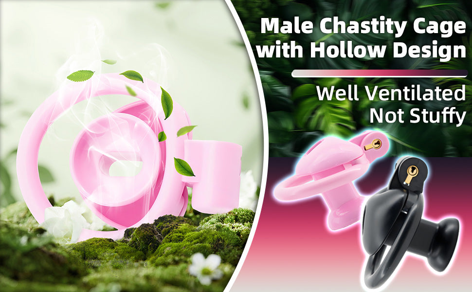 Heart-Shaped Chastity Cage Lock Set with Urine Holder and 4 Curved Rings,Negative Sissy Cock Cages in 2 Sizes Short/Long SM Bondage Fetish Sex Toys for Mens (Black,Short)