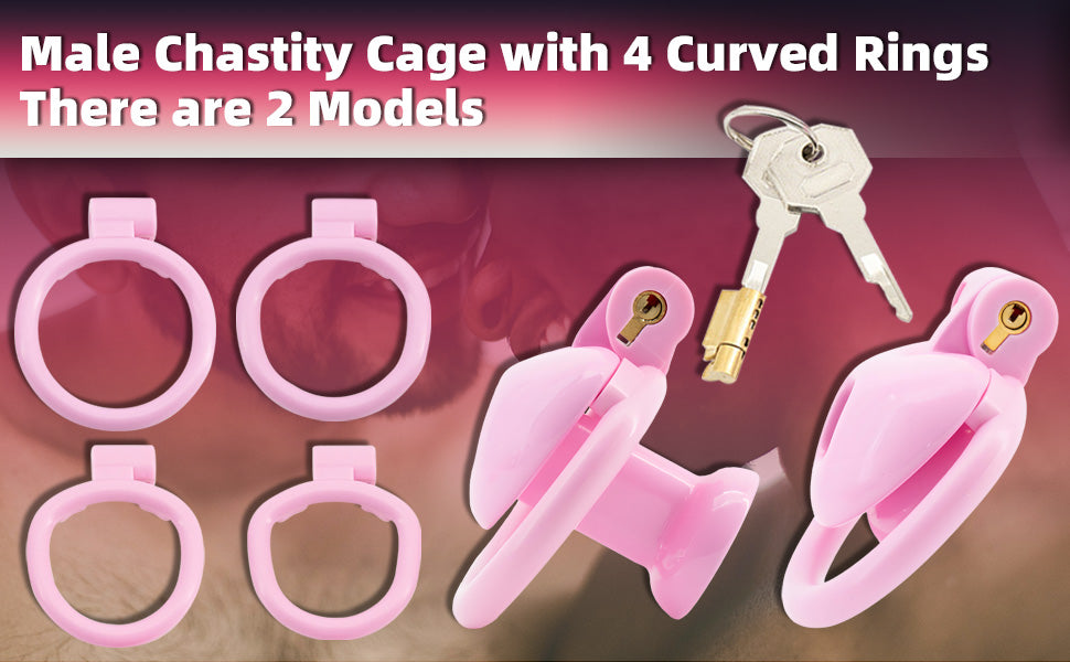 Heart-Shaped Chastity Cage Lock Set with Urine Holder and 4 Curved Rings,Negative Sissy Cock Cages in 2 Sizes Short/Long SM Bondage Fetish Sex Toys for Mens (Black,Short)