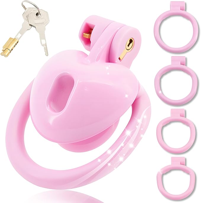 Heart-Shaped Chastity Cage Lock Set with Urine Holder and 4 Curved Rings,Negative Sissy Cock Cages in 2 Sizes Short/Long SM Bondage Fetish Sex Toys for Mens (Black,Short)