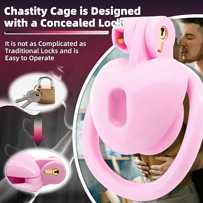 Heart-Shaped Chastity Cage Lock Set with Urine Holder and 4 Curved Rings,Negative Sissy Cock Cages in 2 Sizes Short/Long SM Bondage Fetish Sex Toys for Mens (Black,Short)