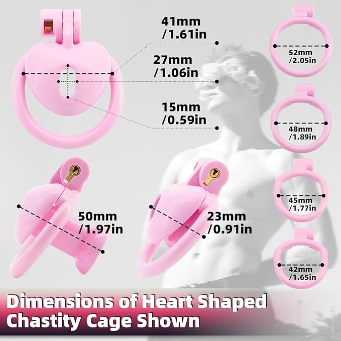 Heart-Shaped Chastity Cage Lock Set with Urine Holder and 4 Curved Rings,Negative Sissy Cock Cages in 2 Sizes Short/Long SM Bondage Fetish Sex Toys for Mens (Black,Short)