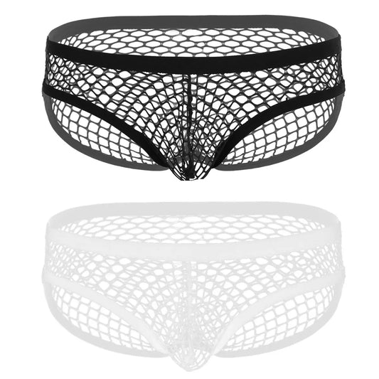 Low Rise Mens Sexy Brief Transparent Mesh See Through Erotic Fishnet Underpants