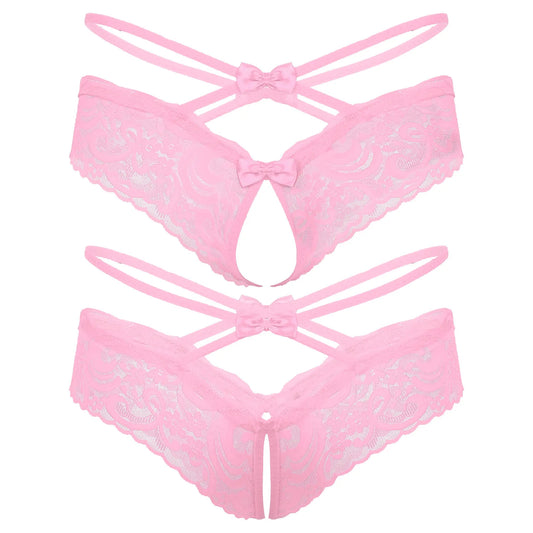 Mens Crotchless Thong Sissy See-through Lace Low Waist Briefs For Crossdresser