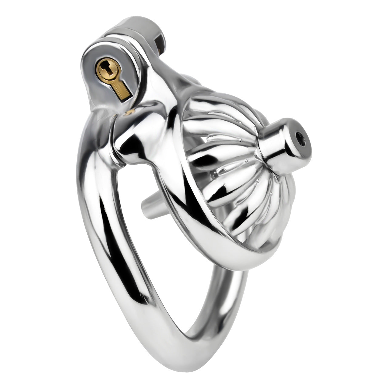 Compact Stainless Steel Male Flat Chastity Cage with Catheter - Secure Locking Cock Cage & Ring - Discreet Men's Intimate Toy & Belt