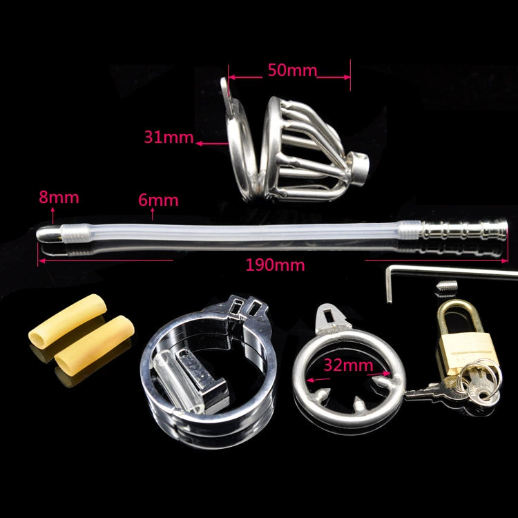 Prisoner genuine stainless steel chastity device for men with metal belt silicone catheter chastity lock belt anti-slip ring