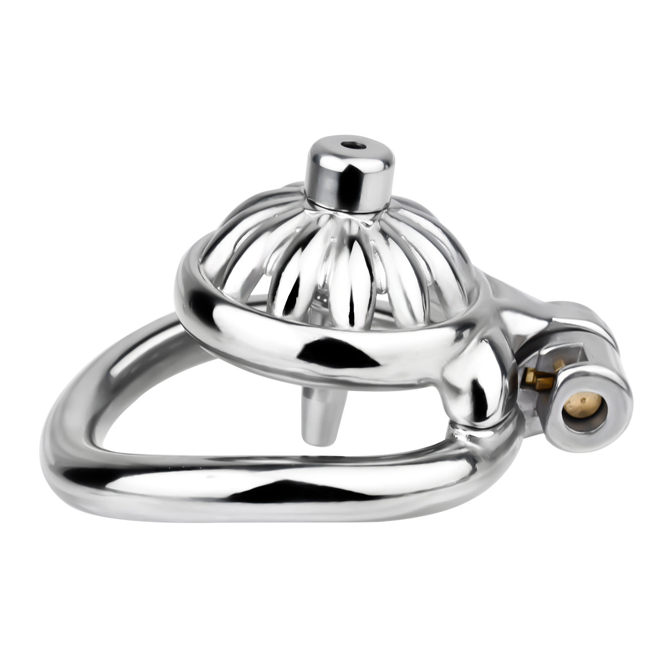 Compact Stainless Steel Male Flat Chastity Cage with Catheter - Secure Locking Cock Cage & Ring - Discreet Men's Intimate Toy & Belt