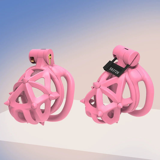 Pink diamond thorn cage double-head soft thorn chastity lock breathable CB lock male light chastity device