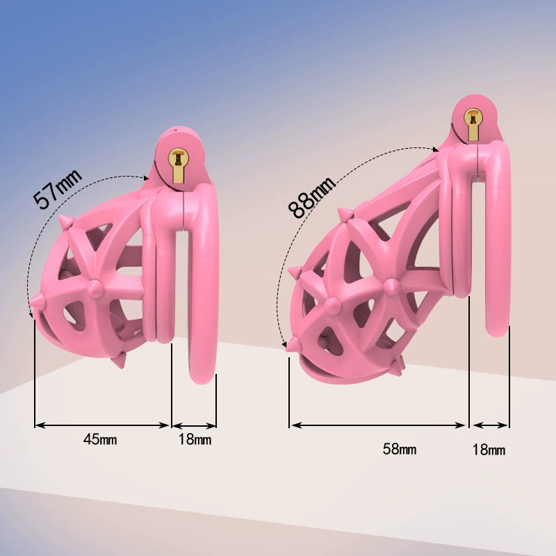 Pink diamond thorn cage double-head soft thorn chastity lock breathable CB lock male light chastity device