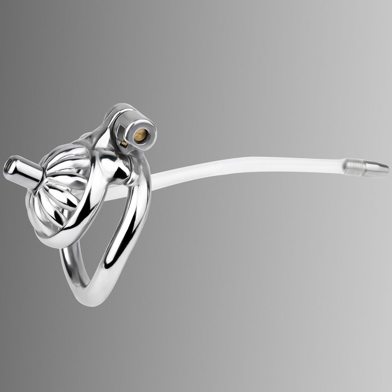 Compact Stainless Steel Male Flat Chastity Cage with Catheter - Secure Locking Cock Cage & Ring - Discreet Men's Intimate Toy & Belt