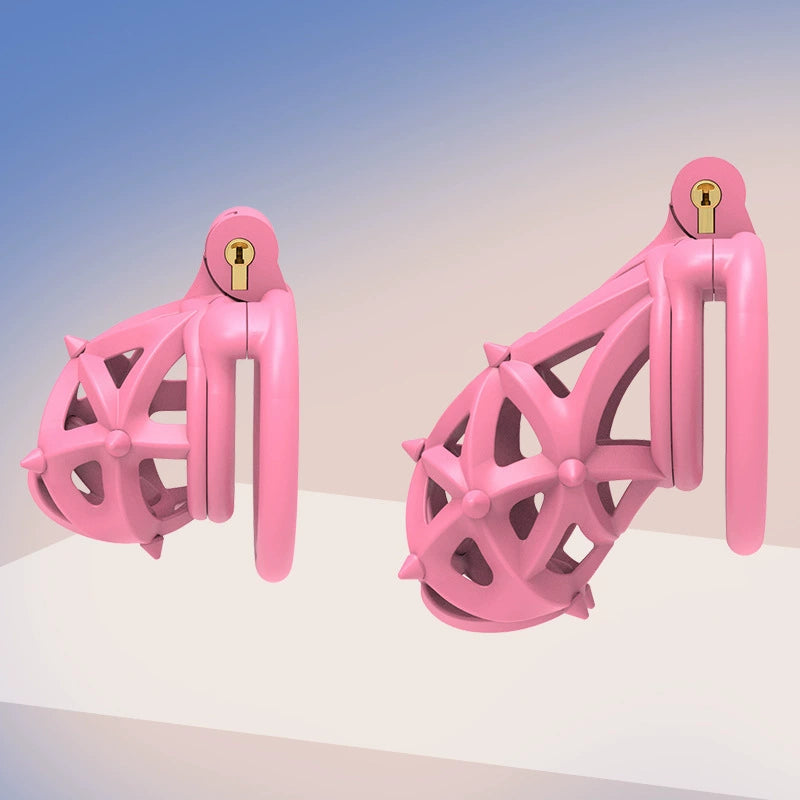 Pink diamond thorn cage double-head soft thorn chastity lock breathable CB lock male light chastity device