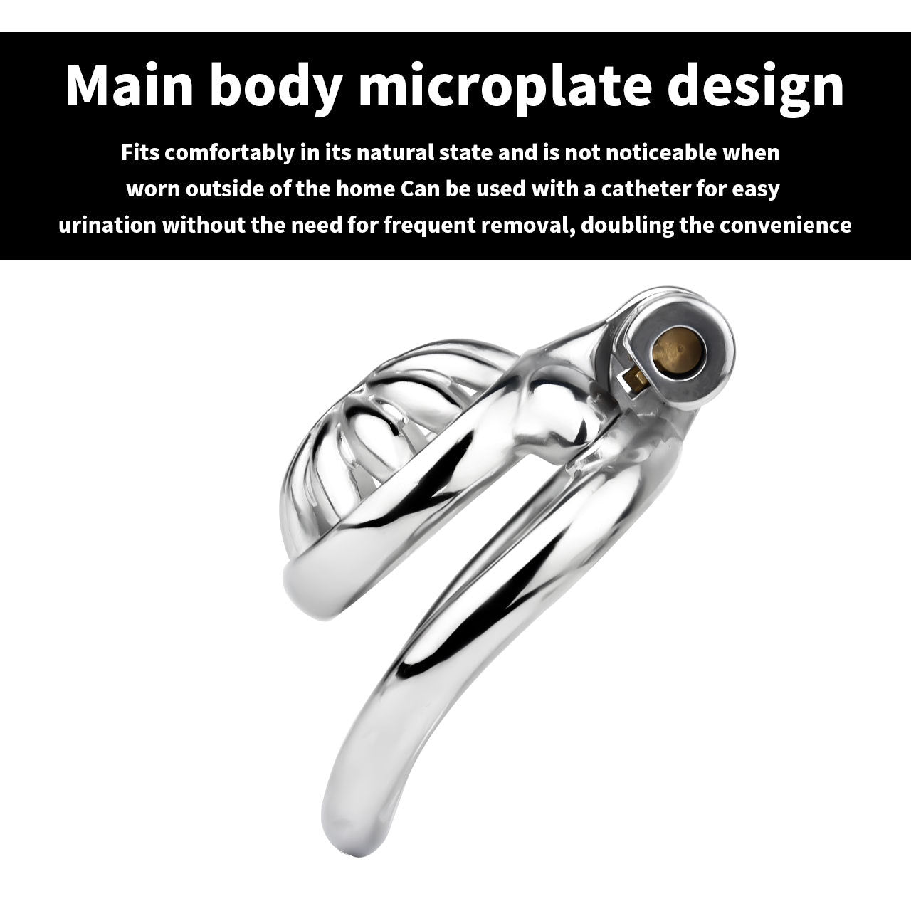 Compact Stainless Steel Male Flat Chastity Cage with Catheter - Secure Locking Cock Cage & Ring - Discreet Men's Intimate Toy & Belt