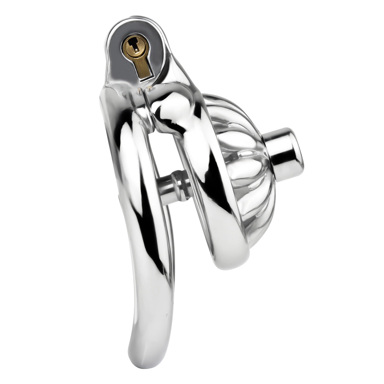 Compact Stainless Steel Male Flat Chastity Cage with Catheter - Secure Locking Cock Cage & Ring - Discreet Men's Intimate Toy & Belt