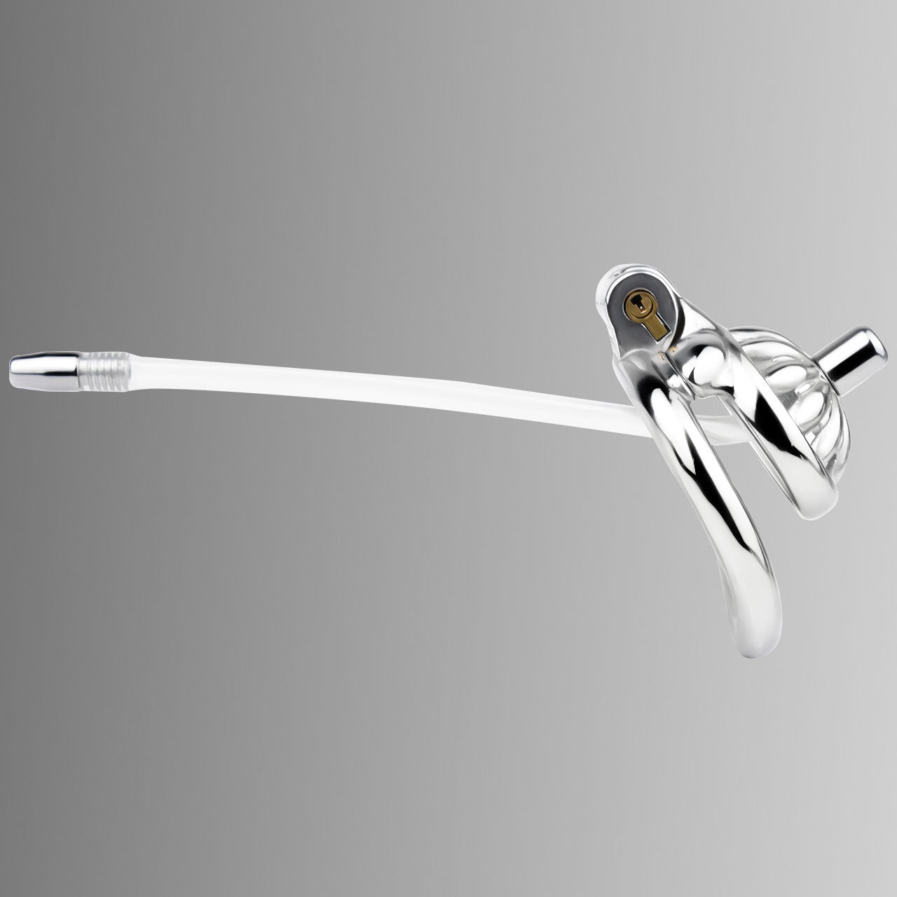 Compact Stainless Steel Male Flat Chastity Cage with Catheter - Secure Locking Cock Cage & Ring - Discreet Men's Intimate Toy & Belt