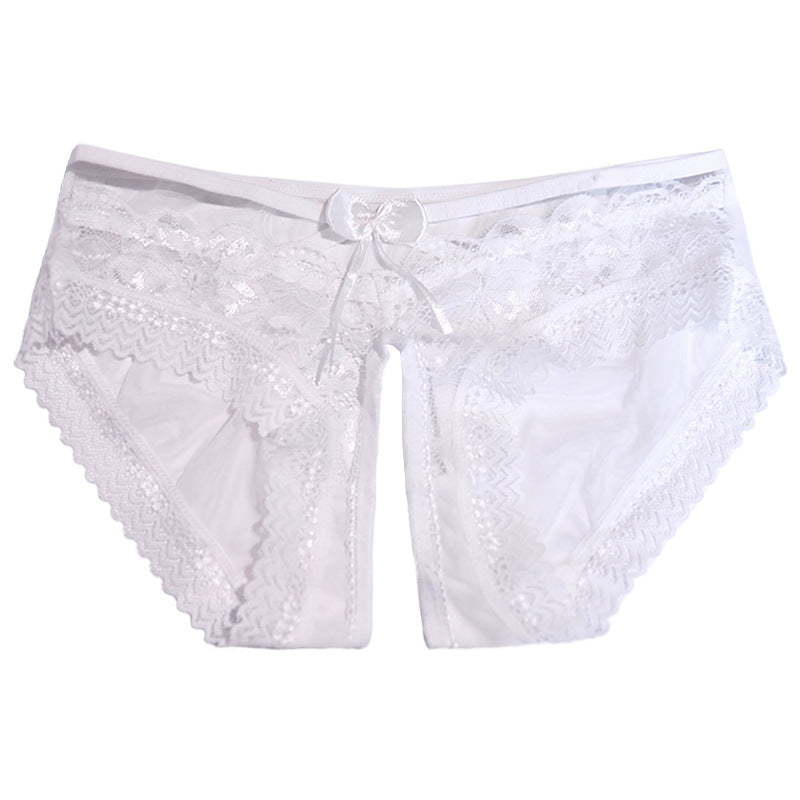 Mens Sissy Ruffled Lace Crotchless and Open Butt Panties