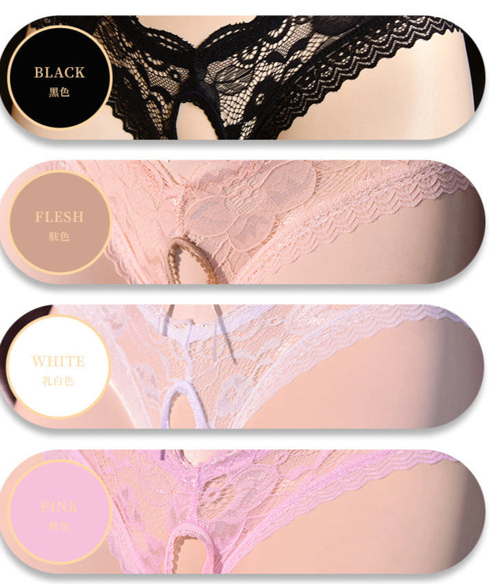 Mens Sissy Ruffled Lace Crotchless and Open Butt Panties
