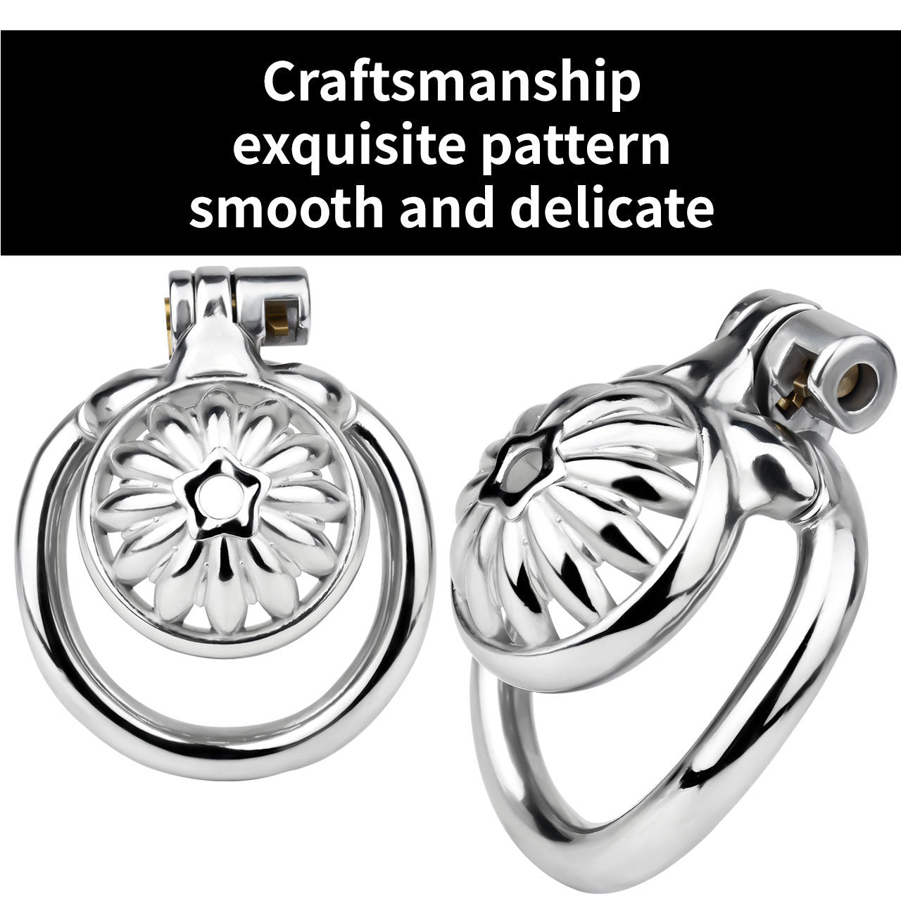 Compact Stainless Steel Male Flat Chastity Cage with Catheter - Secure Locking Cock Cage & Ring - Discreet Men's Intimate Toy & Belt