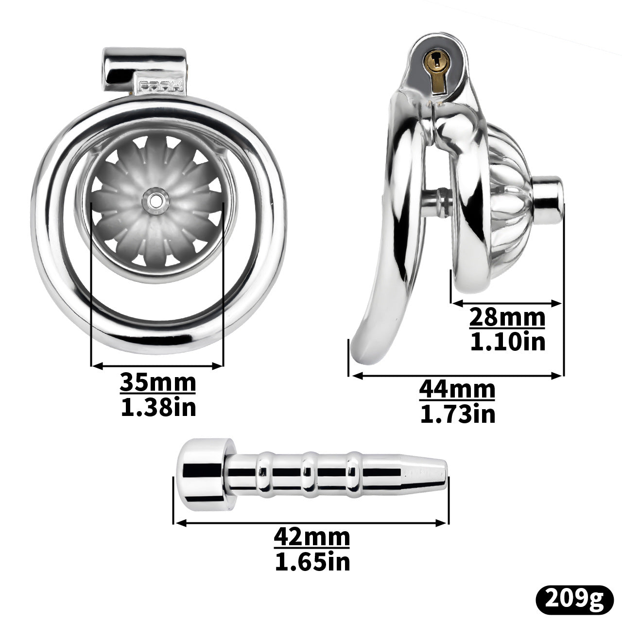 Compact Stainless Steel Male Flat Chastity Cage with Catheter - Secure Locking Cock Cage & Ring - Discreet Men's Intimate Toy & Belt