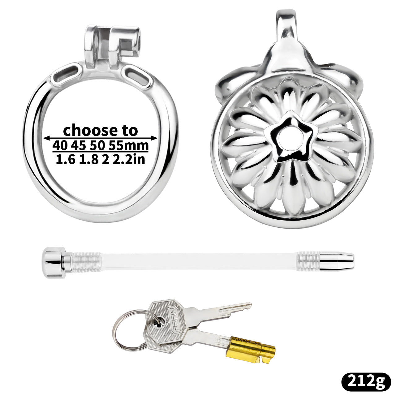 Compact Stainless Steel Male Flat Chastity Cage with Catheter - Secure Locking Cock Cage & Ring - Discreet Men's Intimate Toy & Belt