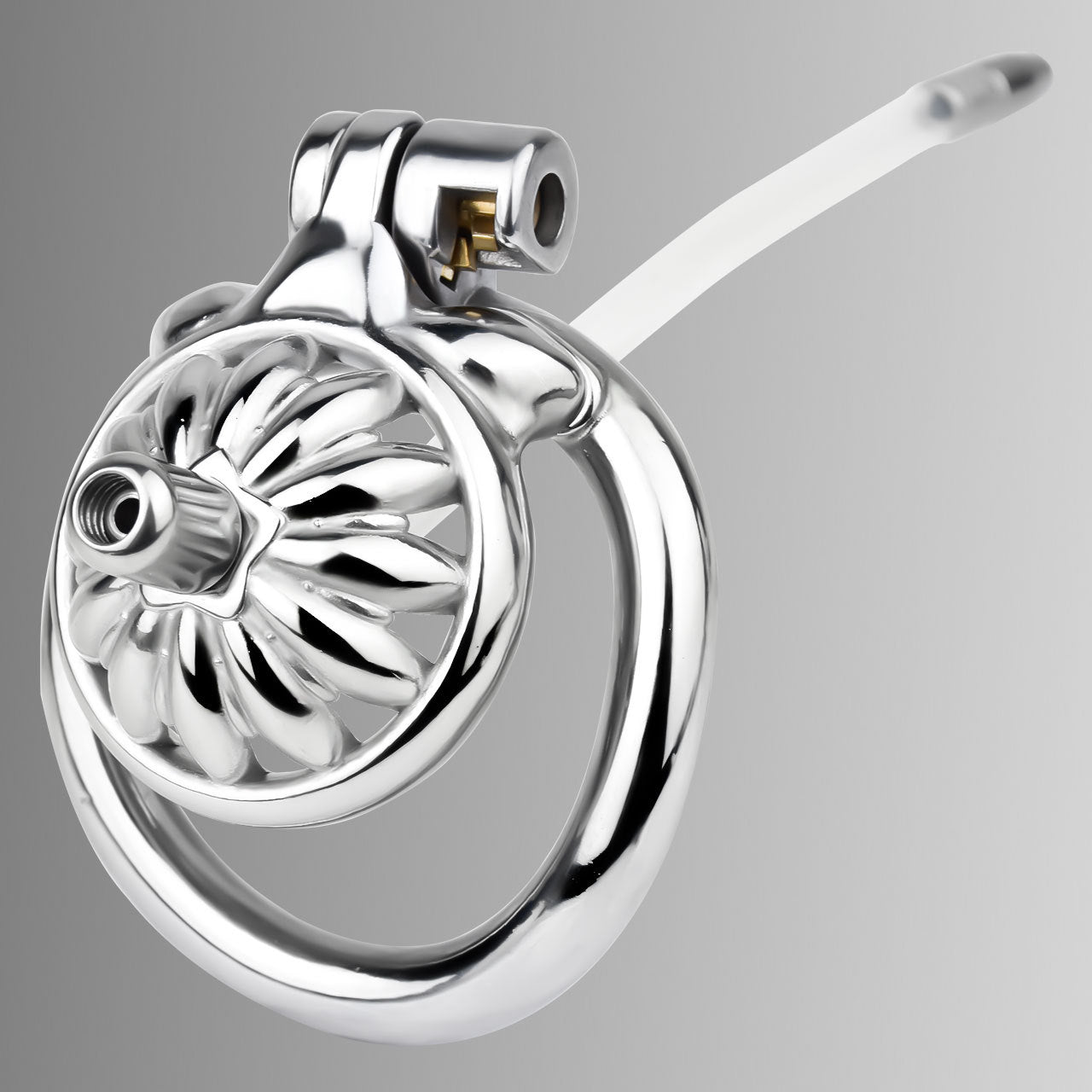 Compact Stainless Steel Male Flat Chastity Cage with Catheter - Secure Locking Cock Cage & Ring - Discreet Men's Intimate Toy & Belt
