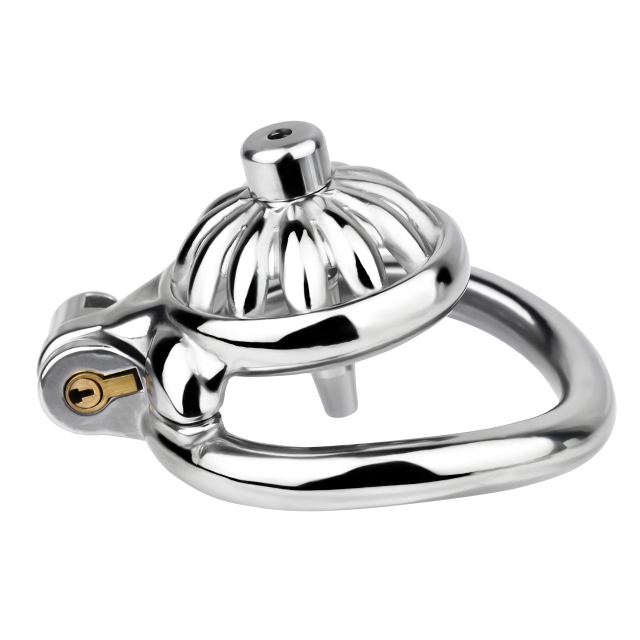 Compact Stainless Steel Male Flat Chastity Cage with Catheter - Secure Locking Cock Cage & Ring - Discreet Men's Intimate Toy & Belt