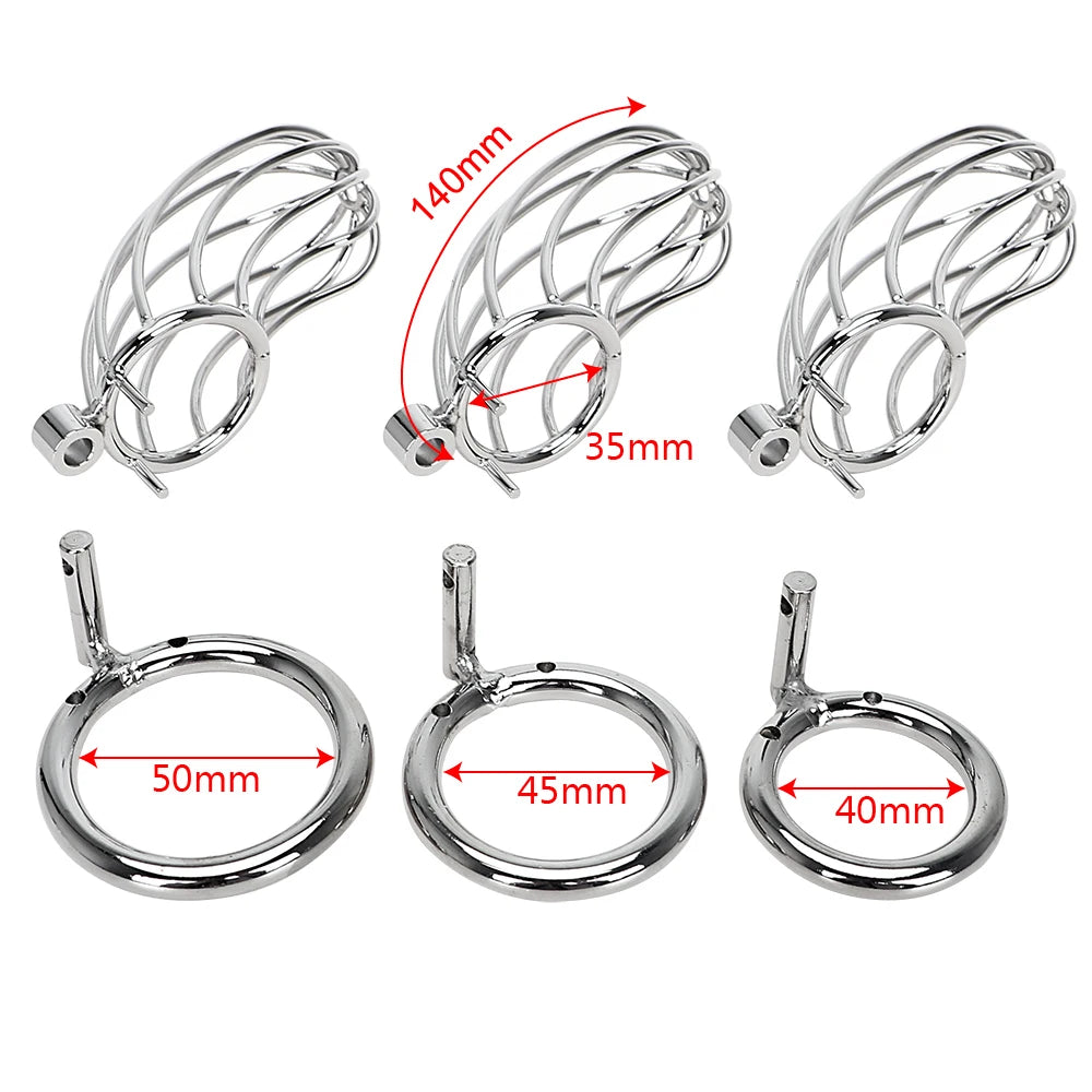 Metal Chastity Cage Breathable Stainless Steel Penis Sleeve with Lock