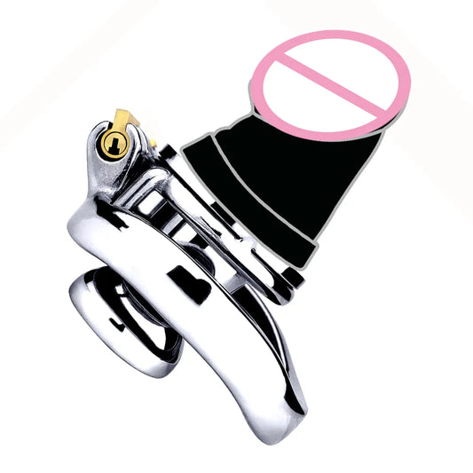 Flat Inverted Chastity Cage with Medium Dildo