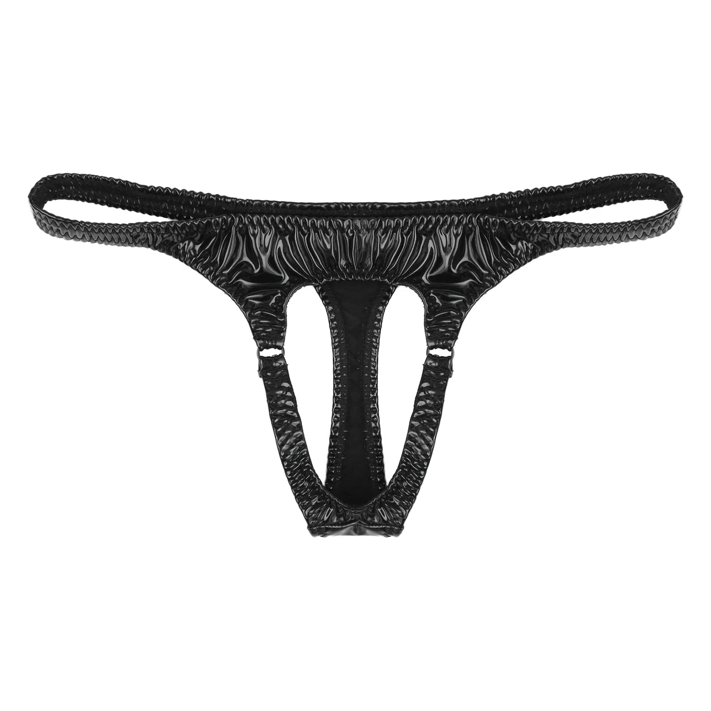 Mens Low Rise G-String Briefs Sexy Thong Underwear Wet Look Patent Leather Panties