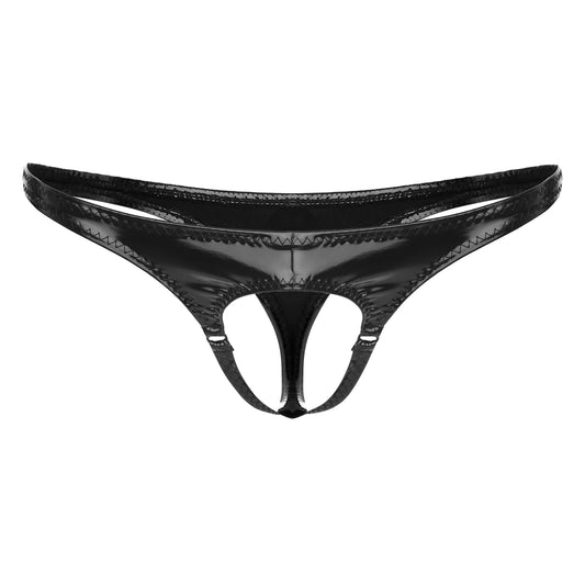 Mens Low Rise G-String Briefs Sexy Thong Underwear Wet Look Patent Leather Panties