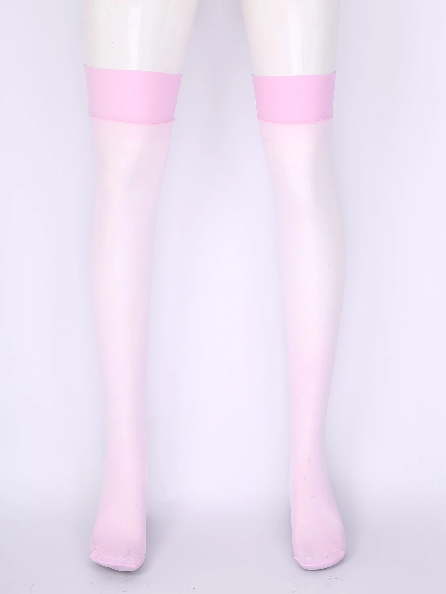Mens Shiny Transparent Stockings - Pink
