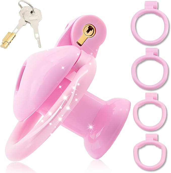 Heart-Shaped Chastity Cage Lock Set with Urine Holder and 4 Curved Rings,Negative Sissy Cock Cages in 2 Sizes Short/Long SM Bondage Fetish Sex Toys for Mens (Black,Short)