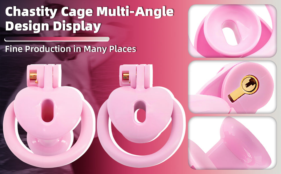 Heart-Shaped Chastity Cage Lock Set with Urine Holder and 4 Curved Rings,Negative Sissy Cock Cages in 2 Sizes Short/Long SM Bondage Fetish Sex Toys for Mens (Black,Short)