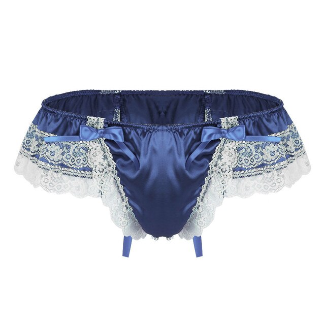 Elegant Gay Men's Sissy Panties: See-Through Mesh Lace Thongs with Bowknot Detail, Open Crotch Jockstrap, and Chic Bikini Underwear Cover