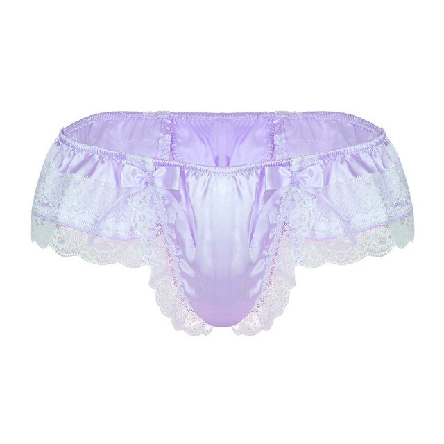 Elegant Gay Men's Sissy Panties: See-Through Mesh Lace Thongs with Bowknot Detail, Open Crotch Jockstrap, and Chic Bikini Underwear Cover