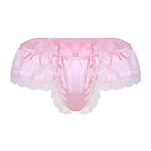 Elegant Gay Men's Sissy Panties: See-Through Mesh Lace Thongs with Bowknot Detail, Open Crotch Jockstrap, and Chic Bikini Underwear Cover