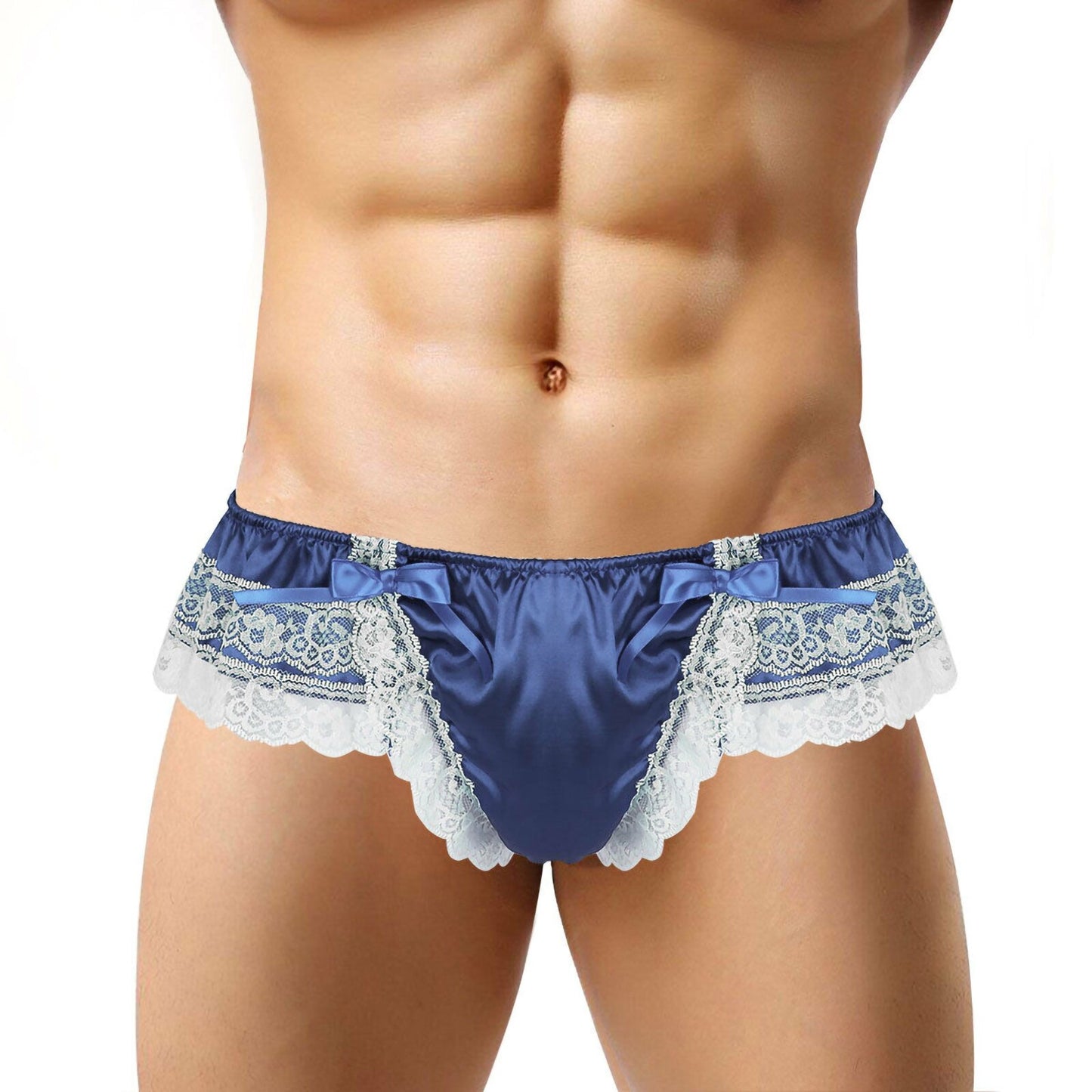 Elegant Gay Men's Sissy Panties: See-Through Mesh Lace Thongs with Bowknot Detail, Open Crotch Jockstrap, and Chic Bikini Underwear Cover