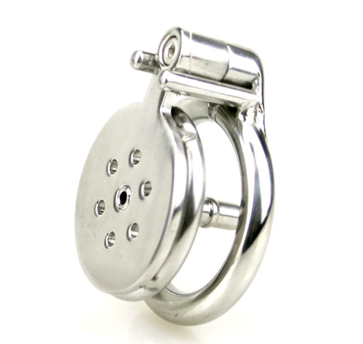 Tablet Metal Chastity Cage featuring a Built-in Tube