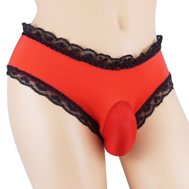 Sensual Sissy Panty/ Men's Briefs/ Lace Lingerie with Alluring Penis Pouch, Hollow Backside Design, and Jockstrap for Gay Men