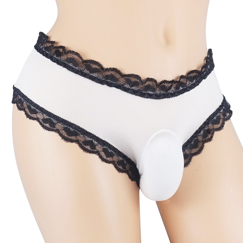 Sensual Sissy Panty/ Men's Briefs/ Lace Lingerie with Alluring Penis Pouch, Hollow Backside Design, and Jockstrap for Gay Men