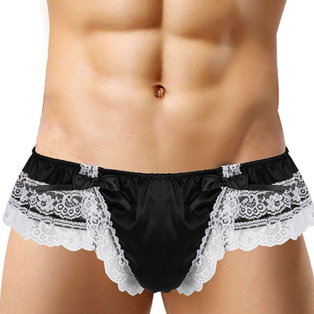 Lace Skirts Thong for Men: Sissy Panties, See-Through G-String - Sexy Underwear with U Convex Pouch and T-Back Design for Gay Men
