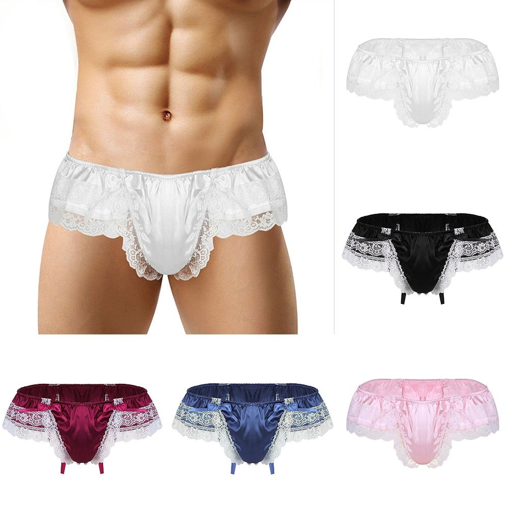 Lace Skirts Thong for Men: Sissy Panties, See-Through G-String - Sexy Underwear with U Convex Pouch and T-Back Design for Gay Men