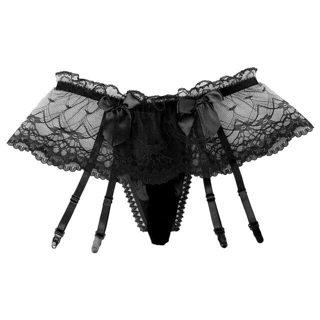 Male Sexy Black Lace Underwear: Erotic Lingerie with Sissy Briefs and Penis Pouch - Men's Thong Underpants for Sensual Appeal