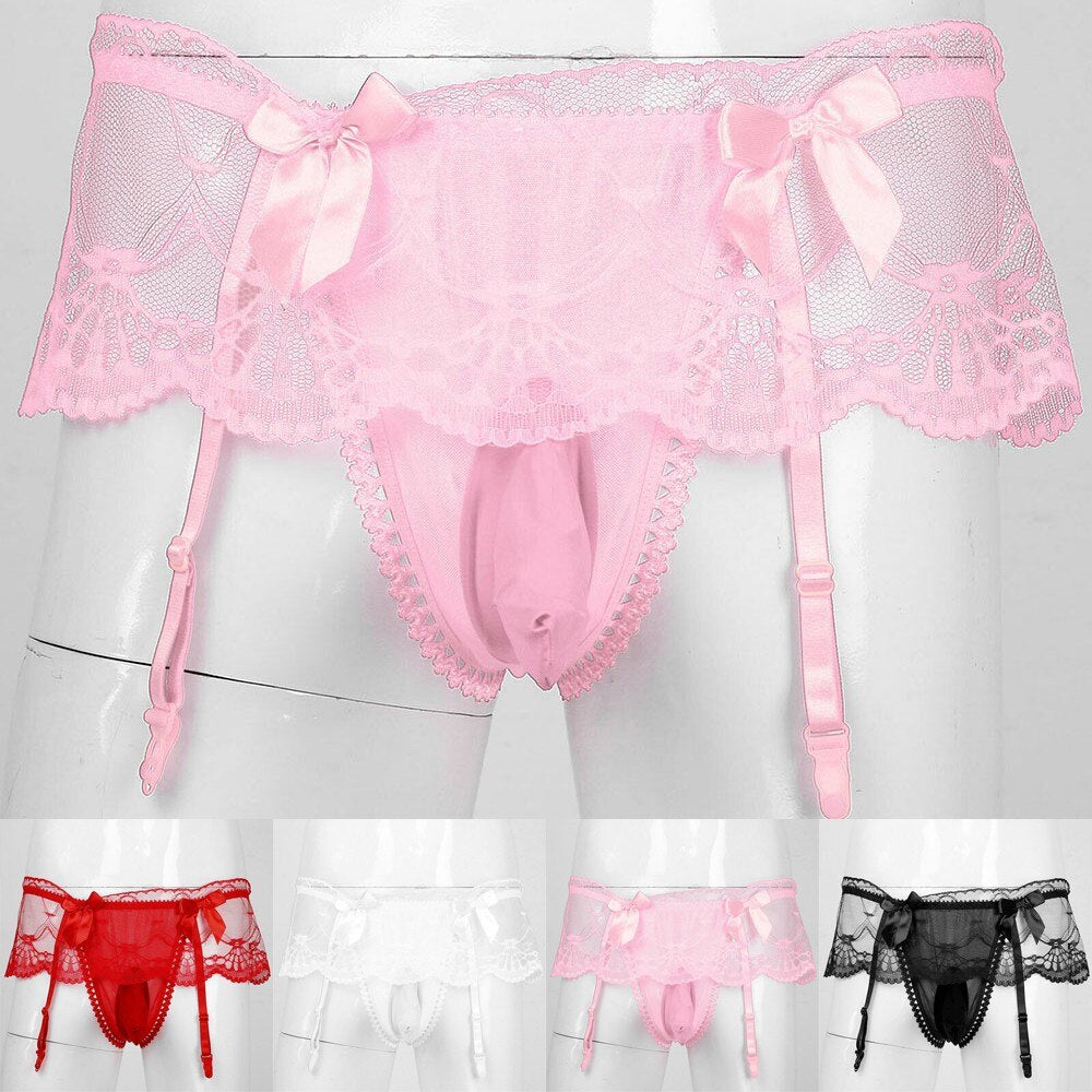 Male Sexy Black Lace Underwear: Erotic Lingerie with Sissy Briefs and Penis Pouch - Men's Thong Underpants for Sensual Appeal