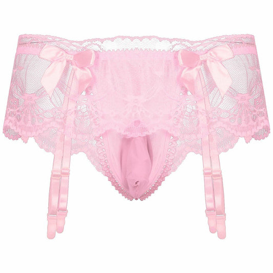 Male Sexy Black Lace Underwear: Erotic Lingerie with Sissy Briefs and Penis Pouch - Men's Thong Underpants for Sensual Appeal
