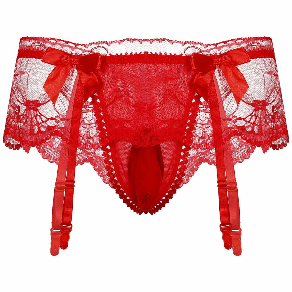 Male Sexy Black Lace Underwear: Erotic Lingerie with Sissy Briefs and Penis Pouch - Men's Thong Underpants for Sensual Appeal
