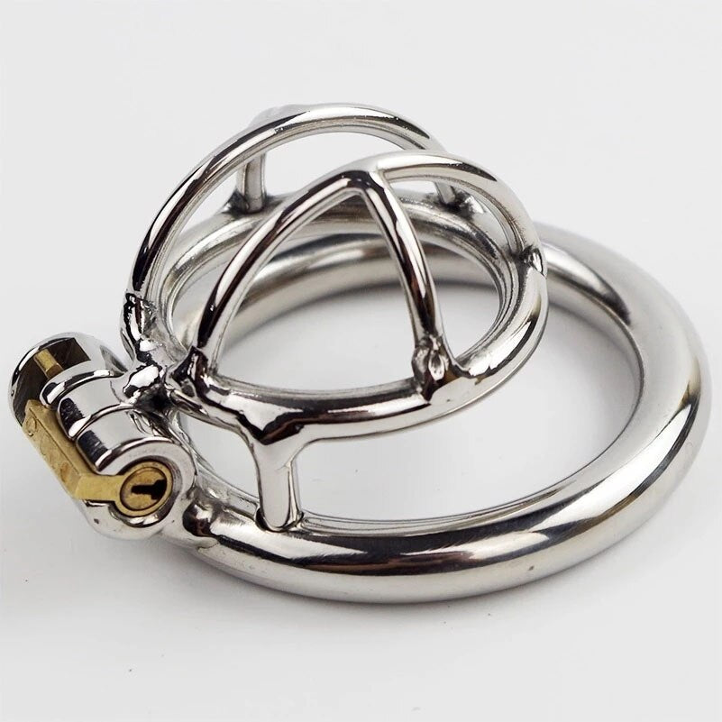Ultra-Compact Stainless Steel Male Chastity Device - Flat Inverted Chastity Cage - 3 Sizes - Secure Cock Cage & Ring - Discreet Adult Toy for Men - Durable Chastity Belt