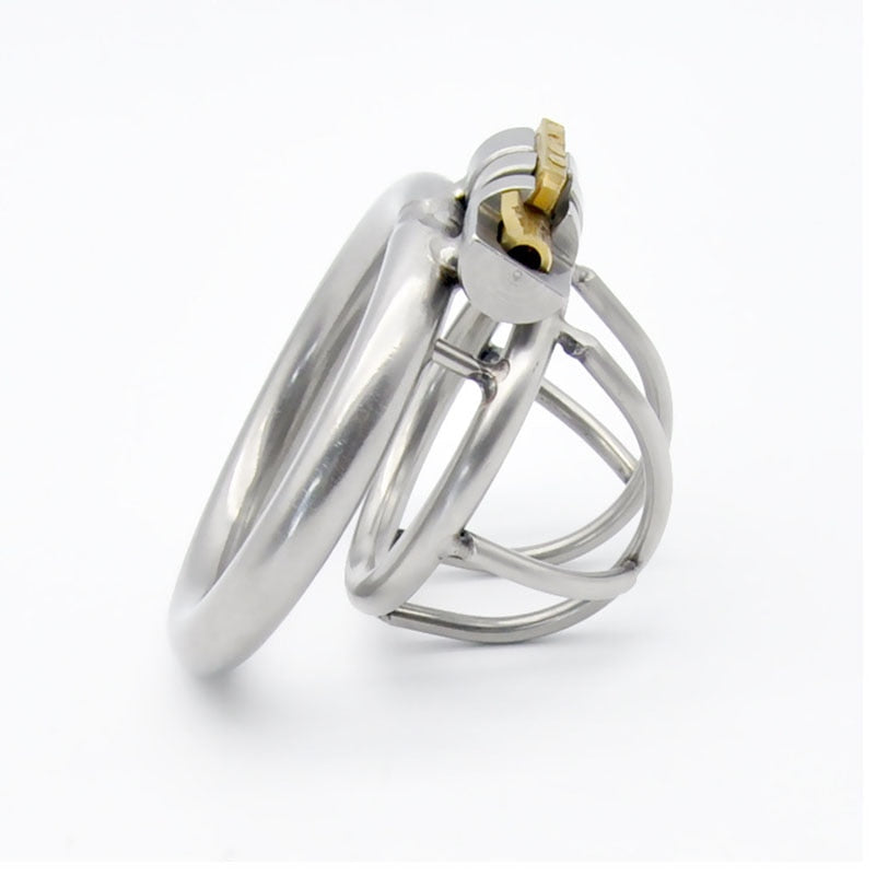 Ultra-Compact Stainless Steel Male Chastity Device - Flat Inverted Chastity Cage - 3 Sizes - Secure Cock Cage & Ring - Discreet Adult Toy for Men - Durable Chastity Belt