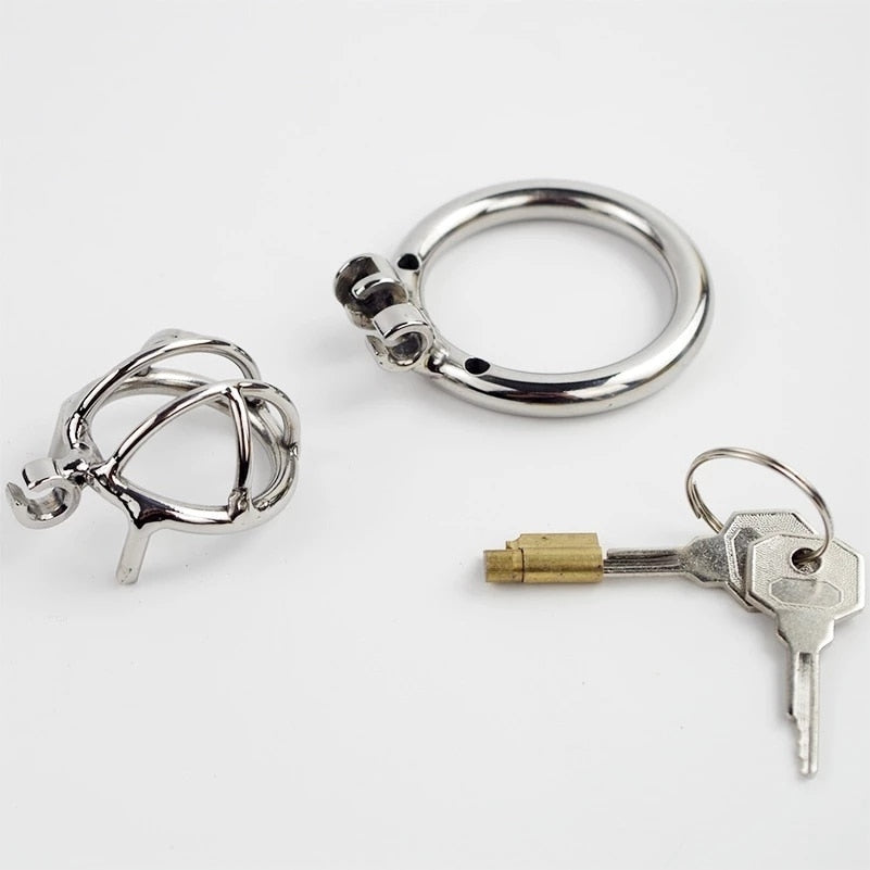 Ultra-Compact Stainless Steel Male Chastity Device - Flat Inverted Chastity Cage - 3 Sizes - Secure Cock Cage & Ring - Discreet Adult Toy for Men - Durable Chastity Belt