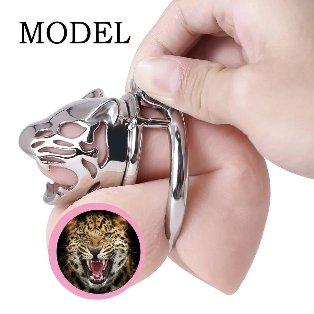 Leopard Metal Chastity Cage For Men Hand Polished 316 Stainless Steel Cock Cage