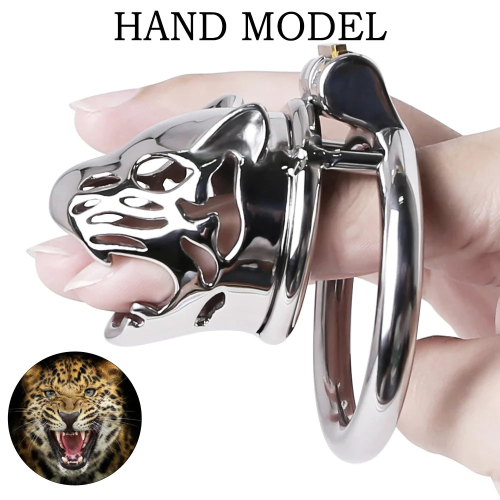 Leopard Metal Chastity Cage For Men Hand Polished 316 Stainless Steel Cock Cage