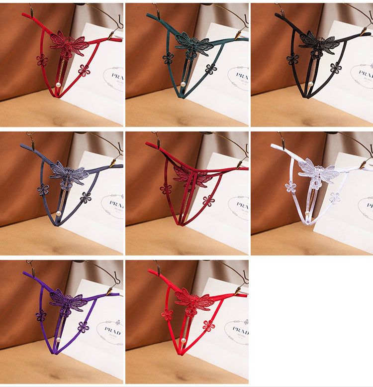 temptation panties cutout embroidery thong sexy pearl open crotch type sheer erotic t-pants